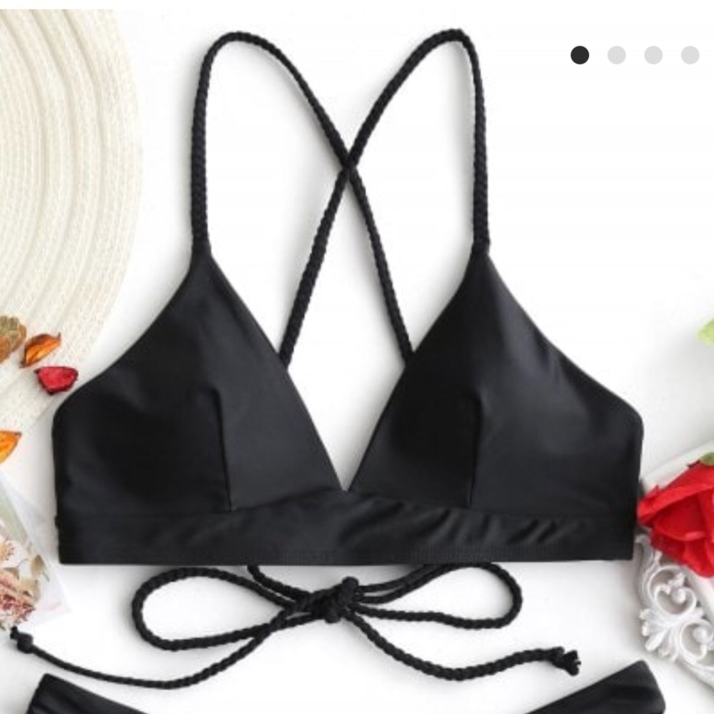 Black cross back bikini top